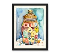 Artery8 Glass Cookie Jar With Sweets Folk Art Watercolour Painting Artwork Framed Wall Art Print 18X24 Inch