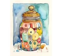 Artery8 Glass Cookie Jar With Sweets Folk Art Watercolour Painting Large Wall Art Poster Print Thick Paper 18X24 Inch