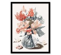 Artery8 Glass Vase With Spring Flowers Johan Teyler Framed Wall Art Print in White | Size: A4 Artery8 White A4