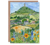 Artery8 Glastonbury Tor Spring Floral Somerset Painting Birthday Art Card in Green Artery8 Green