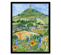 Artery8 Glastonbury Tor Spring Floral Somerset Painting Living Room Artwork Framed Wall Art Print A4