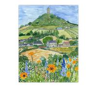 Artery8 Glastonbury Tor Spring Floral Somerset Painting Living Room Unframed Wall Art Print Poster Home Decor Premium