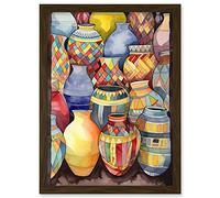 Artery8 Glazed Ceramic Pot Vases Folk Art Artwork Framed A3 Wall Art Print