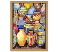 Artery8 Glazed Ceramic Pot Vases Folk Art Artwork Framed A3 Wall Art Print