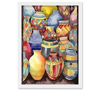Artery8 Glazed Ceramic Pot Vases Folk Art Artwork Framed A3 Wall Art Print