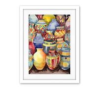 Artery8 Glazed Ceramic Pot Vases Folk Art Artwork Framed Wall Art Print 18X24 Inch