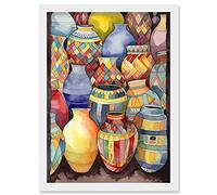 Artery8 Glazed Ceramic Pot Vases Folk Art Artwork Framed Wall Art Print A4