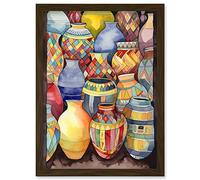 Artery8 Glazed Ceramic Pot Vases Folk Art Artwork Framed Wall Art Print A4