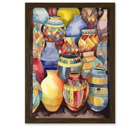 Artery8 Glazed Ceramic Pot Vases Folk Art Artwork Framed Wall Art Print A4
