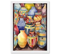 Artery8 Glazed Ceramic Pot Vases Folk Art Artwork Framed Wall Art Print A4