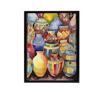 Artery8 Glazed Ceramic Pot Vases Folk Art Framed Canvas Wall Art Print | Size: W18" x H24" Artery8 Multicolor W18" x H24"