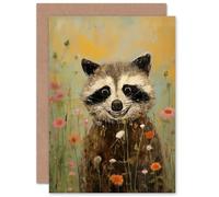 Artery8 Gleeful Raccoon Spring Meadow Fun for Wife Her Mum Sister Daughter Mom Gran Nan Birthday Thank You Kids Child Blank Art Greeting Card