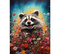 Artery8 Gleeful Racoon Quirky Portrait Spring Makes Everything Better Oil Painting Kids Bedroom Blooming Wildflower Meadow Large Wall Art Poster Print Thick Paper 18X24 Inch