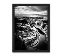 Artery8 Glen Canyon Colorado River Bend Black and White Photograph High Contrast Dramatic Landscape Artwork Framed Wall Art Print 18X24 Inch