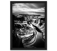 Artery8 Glen Canyon Colorado River Bend Black and White Photograph High Contrast Dramatic Landscape Artwork Framed Wall Art Print A4