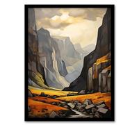 Artery8 Glencoe Gorge Oil Painting Atmospheric Sunlight Breaking Through Clouds Artwork Framed Wall Art Print 18X24 Inch