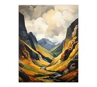 Artery8 Glencoe Gorge Sunlight Breaking Through Clouds Oil Painting National Park Reserve Extra Large XL Wall Art Poster Print