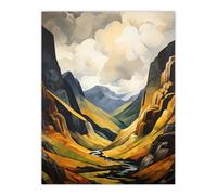Artery8 Glencoe Gorge Sunlight Breaking Through Clouds Oil Painting National Park Reserve Unframed Wall Art Print Poster Home Decor Premium Artery8 Multicolor W12" x H16"