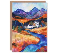 Artery8 Glencoe Mountain Cottages Scottish Landscape Birthday Art Card Artery8 Multicolor