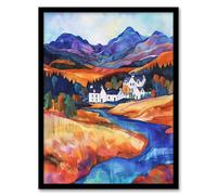 Artery8 Glencoe Mountain Cottages Scottish Landscape Living Room Art Print Framed Poster Wall Decor 12x16 inch