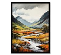 Artery8 Glencoe Valley Oil Painting Scotland Majestic Mountain Range And River Coe Art Print Framed Poster Wall Decor 12x16 inch