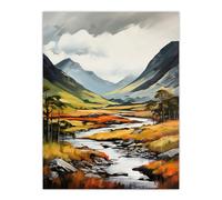 Artery8 Glencoe Valley Oil Painting Scotland Majestic Mountain Range And River Coe Extra Large XL Wall Art Poster Print