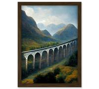 Glenfinnan Viaduct Scotland Train Journey Artwork Framed Wall Art Print A4 Artery8 Brown One Size