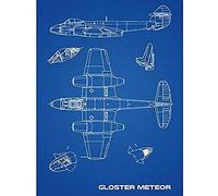 Artery8 Gloster Meteor British Jet Fighter Blueprint Plan Art Print Canvas Premium Wall Decor Poster Mural