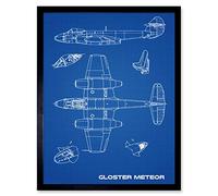 Artery8 Gloster Meteor British Jet Fighter Blueprint Plan Art Print Framed Poster Wall Decor 12x16 inch
