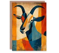 Artery8 Goat Abstract Blue Red Yellow Geometric Painting Blank For Him Or Her Art Birthday Card