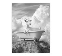 Artery8 Goat in a Bathtub on a Hill Black White Surreal Bathroom Toilet Large Wall Art Poster Print Thick Paper 18X24 Inch