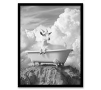 Artery8 Goat in a Bathtub on a Hill Black White Surreal Framed Art Print in Grey | Size: A4 Artery8 Grey A4