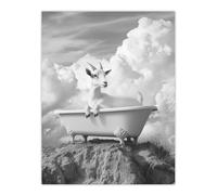 Artery8 Goat in a Bathtub on a Hill Black White Surreal Wall Art Print in Grey | Size: W18" x H24" Artery8 Grey W18" x H24"
