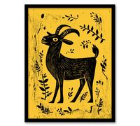 Artery8 Goat Plant Leaves Simple Black Yellow Folk Art Framed Art Print in Mustard | Size: W12" x H16" Artery8 Mustard W12" x H16"