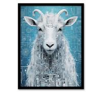 Artery8 Wall Art Print Goat Robot Hybrid Secret Military Schematic Blue Futuristic Complex Arcane Manuscript Gift For Him Man Cave Art Framed Artery8 Black A4