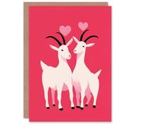 Artery8 Goats Animals in Love Modern Raspberry Pink Design Personalised Valentine's Day Card
