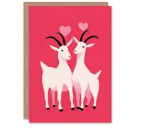 Artery8 Goats Animals in Love Modern Raspberry Pink Design Valentine's Day Card