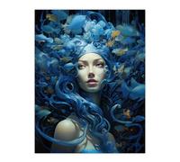 Artery8 Goddess Of The Sea Mermaid Lore Concept Striking Artwork In Blue Extra Large XL Wall Art Poster Print