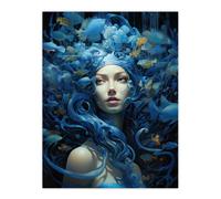 Artery8 Goddess Of The Sea Mermaid Lore Concept Striking Artwork In Blue Large Wall Art Poster Print Thick Paper 18X24 Inch