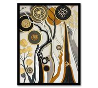 Artery8 Gold Abstract Mandala Tree Wildflowers Forest Living Room Artwork Framed Wall Art Print 18X24 Inch