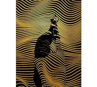 Artery8 Gold Effect Yellow Black Woman Wave Shadows Art Print Canvas Premium Wall Decor Poster Mural