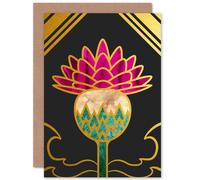 Artery8 Gold Line Scottish Thistle Flower Floral Art Deco Card Artery8 Multicolor