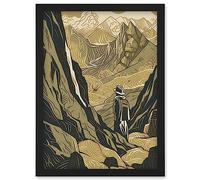 Gold Miner on Rocky Mountain Range Peaks Landscape Artwork Framed Wall Art Print A4 Artery8 Black One Size