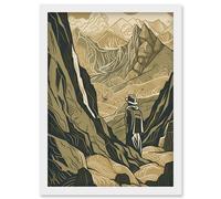 Gold Miner on Rocky Mountain Range Peaks Landscape Artwork Framed Wall Art Print A4 Artery8 White One Size