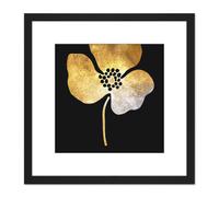 Artery8 Gold on Black Metallic Effect Foil on Black Style Single Flower Floral Painting Square Wooden Framed Wall Art Print Picture 8X8 Inch Artery8 Black