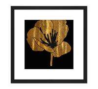 Artery8 Gold on Black Pressed Poppy Flower Metallic Effect Foil Single Flower Floral Painting Square Wooden Framed Wall Art Print Picture 8X8 Inch Artery8 Black