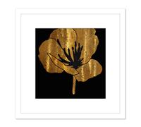 Artery8 Gold on Black Pressed Poppy Flower Metallic Effect Foil Single Flower Floral Painting Square Wooden Framed Wall Art Print Picture 8X8 Inch Artery8 White