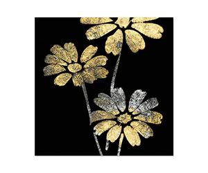 Artery8 Gold Silver Leaf Style Flowers Floral Metallic Effect Foil Style Black Painting Premium Wall Art Canvas Print 24X24 Inch