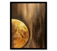 Artery8 Framed Wall Art Golden Full Moon Milky Way Abstract Oil Painting Print - 12X16 Inch