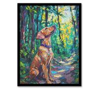 Artery8 Golden Lab Puppy in Forest Oil Painting Dog Lover Living Room Artwork Framed Wall Art Print 18X24 Inch